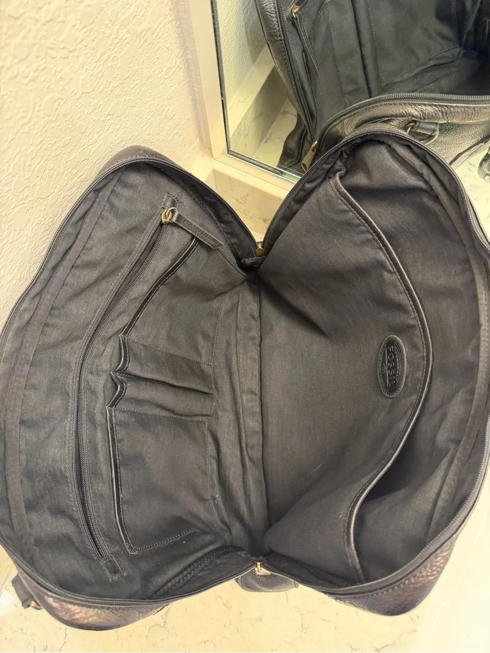 Fossil MBG9011 Black Cowhide Leather Briefcase Laptop Work Bag Shoulder Strap